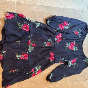 Joie colorful dress size M navy blue red & pink floral excellent conditions